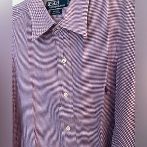 Men shirt Polo by Ralph Lauren Purple Checkered long sleeve cuffed logo 17/34